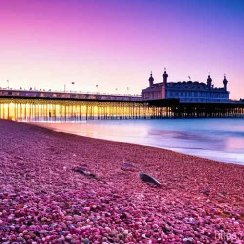브라이튼 해변에서 즐길 수 있는 액티비티 - **Brighton Beach and Twinkling Pier at Sunset**
    A picturesque, wide-angle view of Brighton's peb...