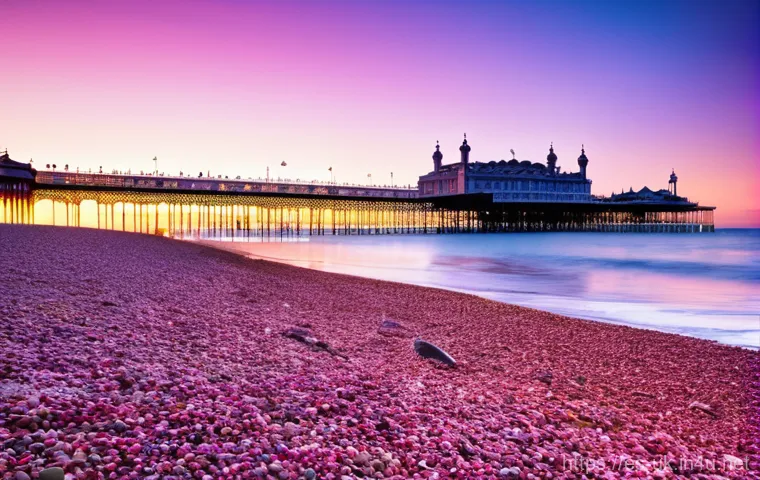 브라이튼 해변에서 즐길 수 있는 액티비티 - **Brighton Beach and Twinkling Pier at Sunset**
    A picturesque, wide-angle view of Brighton's peb...