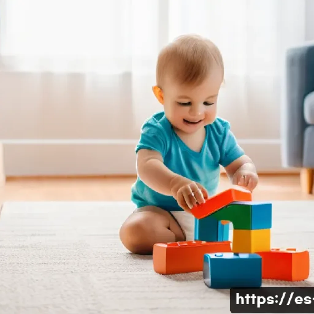 런던 사람들의 출퇴근 패턴 - **A toddler (wearing a diaper) playing with colorful building blocks in a sunlit living room. The sc...