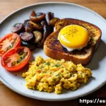 비건을 위한 영국 전통 요리 - **Prompt for Vegan Full English Breakfast:**
    A vibrant, high-resolution photograph of a generous...