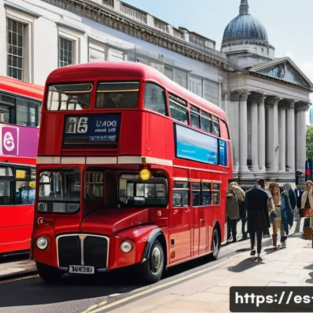 영국 여행 경비 절약 팁 - A bustling London street scene featuring a diverse group of travelers using Oyster Cards at a modern...