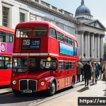 영국 여행 경비 절약 팁 - A bustling London street scene featuring a diverse group of travelers using Oyster Cards at a modern...