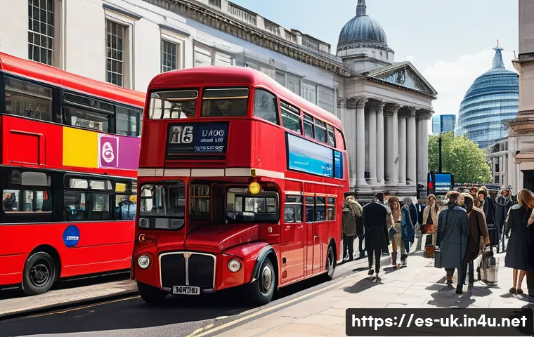 영국 여행 경비 절약 팁 - A bustling London street scene featuring a diverse group of travelers using Oyster Cards at a modern...